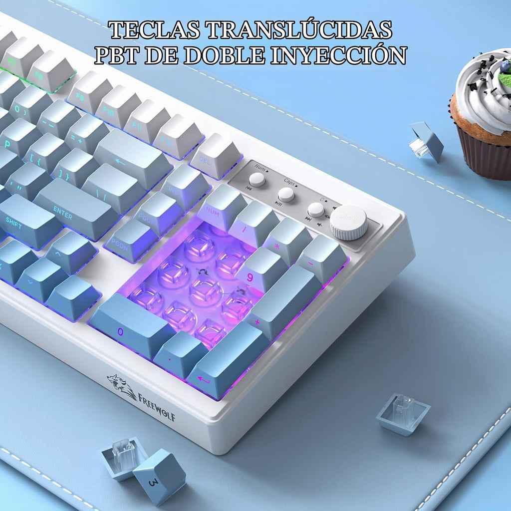 FREEWOLF K100 - Membrana para juegos de 99 teclas, Azul degradado