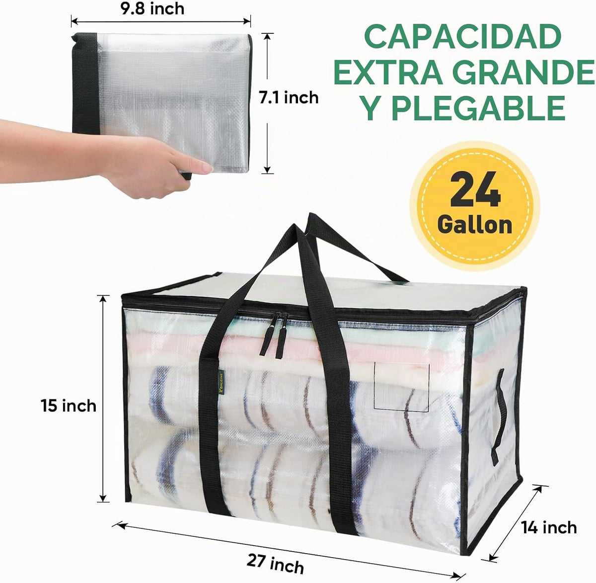 BALEINE Paquete de 4 bolsas de mudanza de gran tamaño con asas reforzadas, bolsa de almacenamiento resistente para ropa, suministros de mudanza (transparente, paquete de 4)