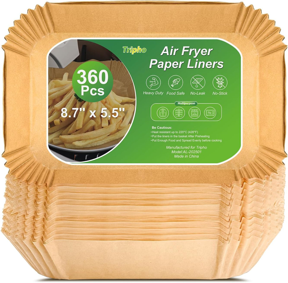 360 piezas de forros de papel pergamino desechables de 8.7" x 5.5" sin blanquear, resistentes, antiadherentes y a prueba de fugas para cesta de freidora de aire, piezas y accesorios de freidora