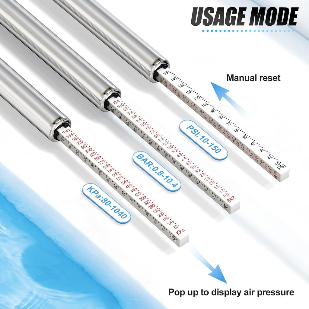 MEANLIN MEASURE Medidor de presión de neumáticos tipo doble recto, manómetro de aire de doble cabeza, 10 piezas, rango de presión de 10 a 150 psi(adecuado para camiones, etc.