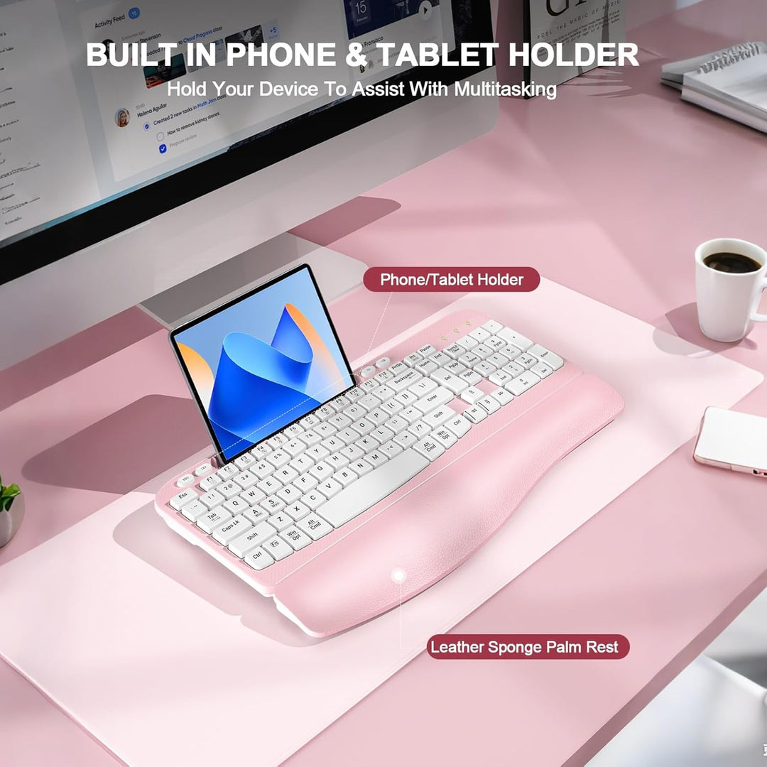 Teclado inalámbrico ergonómico con reposamuñecas acolchado, teclas...