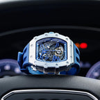 TSAR BOMBA Reloj de Lujo Masculino Automático 50M Resistente al Agua Movimiento Mecánico Japonés Caja de Acero Inoxidable Tonneau Cristal de Zafiro Esfera Grande Tipo Cool Moda Único Regalo para Hombre
