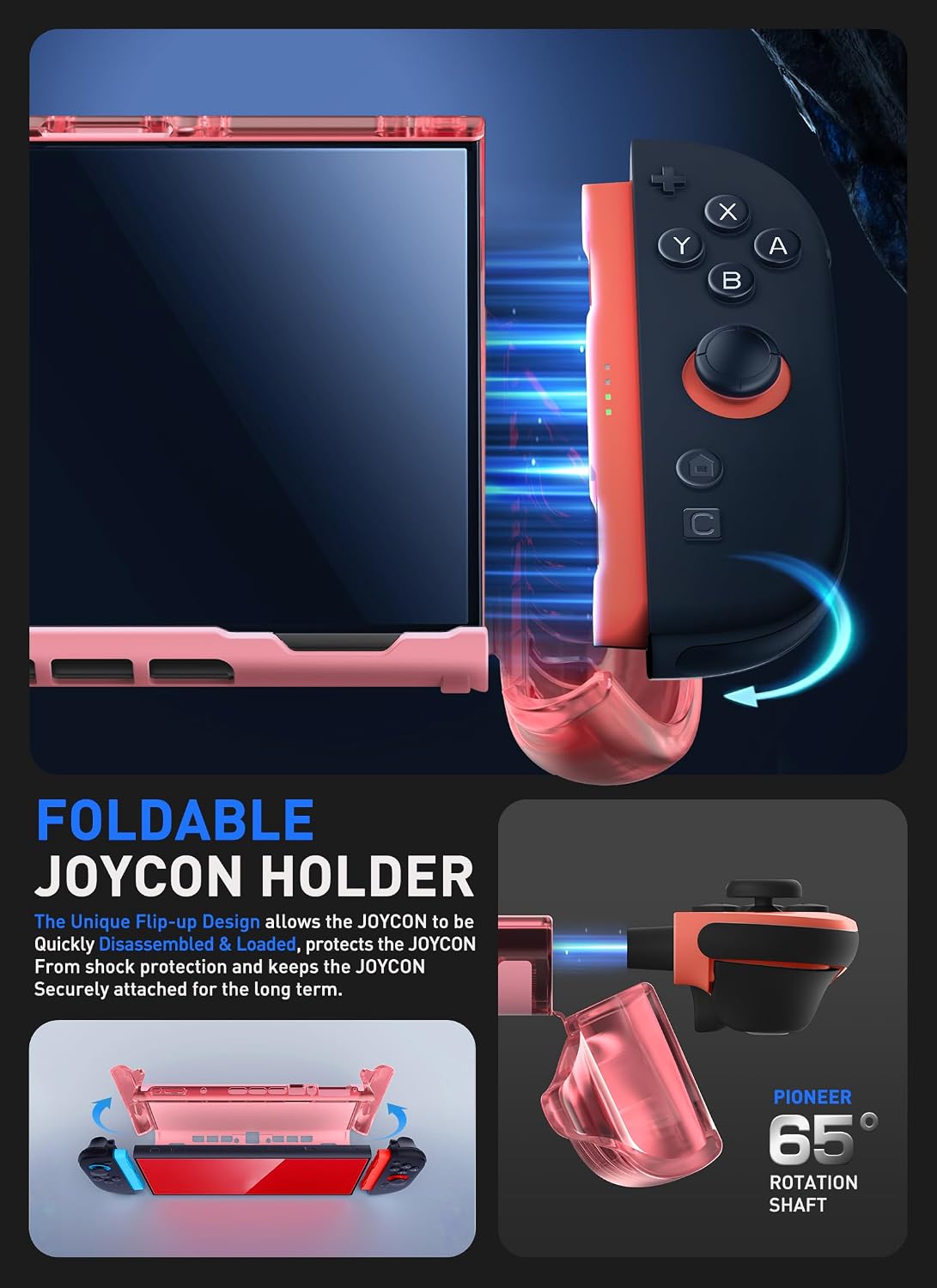 Mumba Funda Desplegable Transparente para Nintendo Switch 2 2025, Protector Cristal con Diseño de Liberación Rápida de Joy-Con y Agarre de TPU Compatible con la Nueva Nintendo Switch 2 de 7.9 Pulgadas (Rosa)