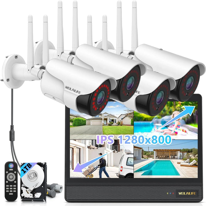 WEILAILIFE Sistema de cámara de seguridad inalámbrica de 5MP con mo...