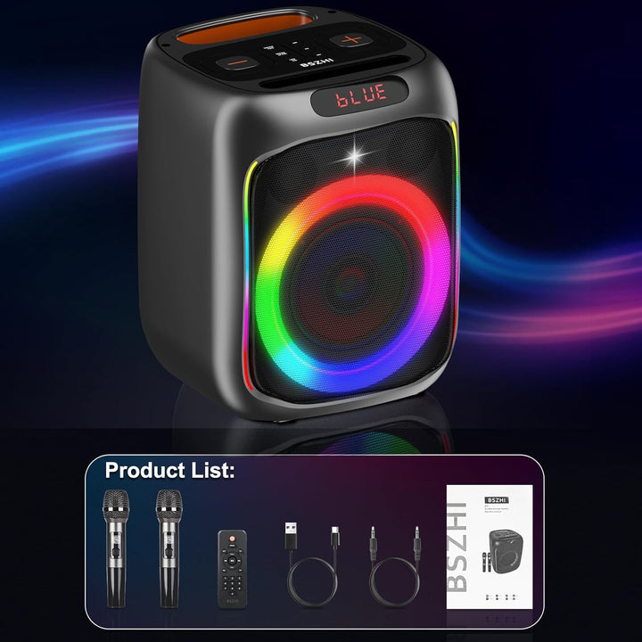 Máquina de karaoke con 2 micrófonos inalámbricos, altavoz Bluetooth...