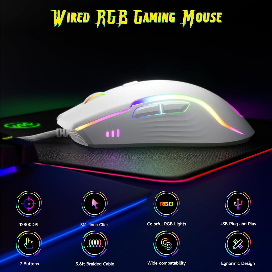memzuoix Mouse para juegos con cable RGB - 6 DPI ajustables hasta 1...