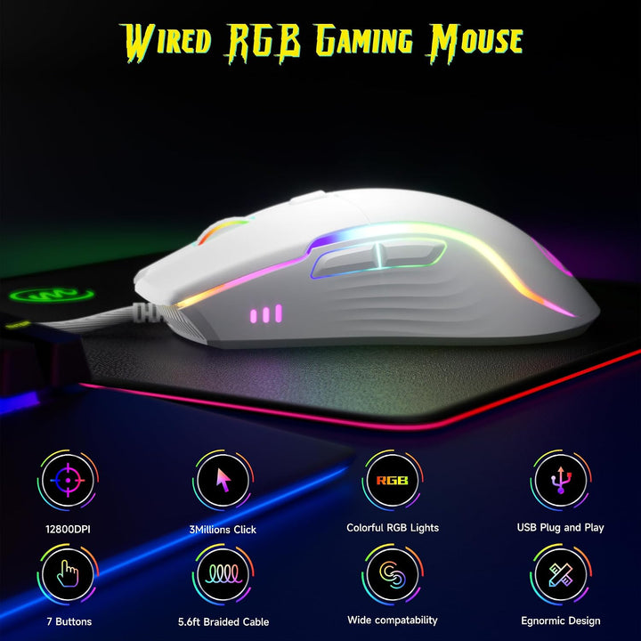 memzuoix Mouse para juegos con cable RGB - 6 DPI ajustables hasta 1...