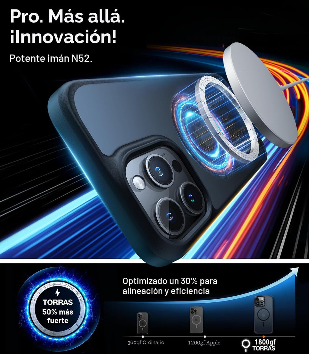 TORRAS Funda magnética a prueba de golpes para iPhone 15 Pro, protección de grado militar 4X, compatible con MagSafe, translúcida para iPhone 15 Pro, antiarañazos, 6.9 pulgadas, color negro