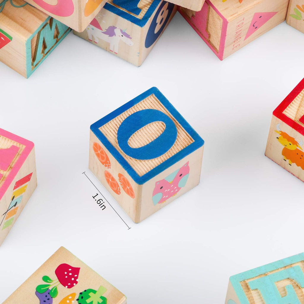 ABC Bloques de construcción de madera para niños pequeños de 1 a 3 años, 26 bloques apilables del alfabeto y números, juguetes educativos de aprendizaje para niños y niñas, regalos de 1.65