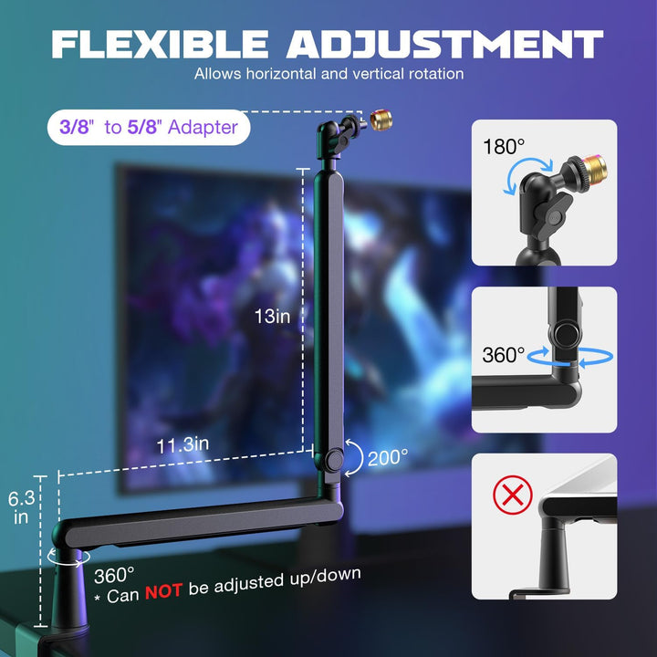 FIFINE Brazo de brazo de micrófono, soporte de brazo de micrófono a...