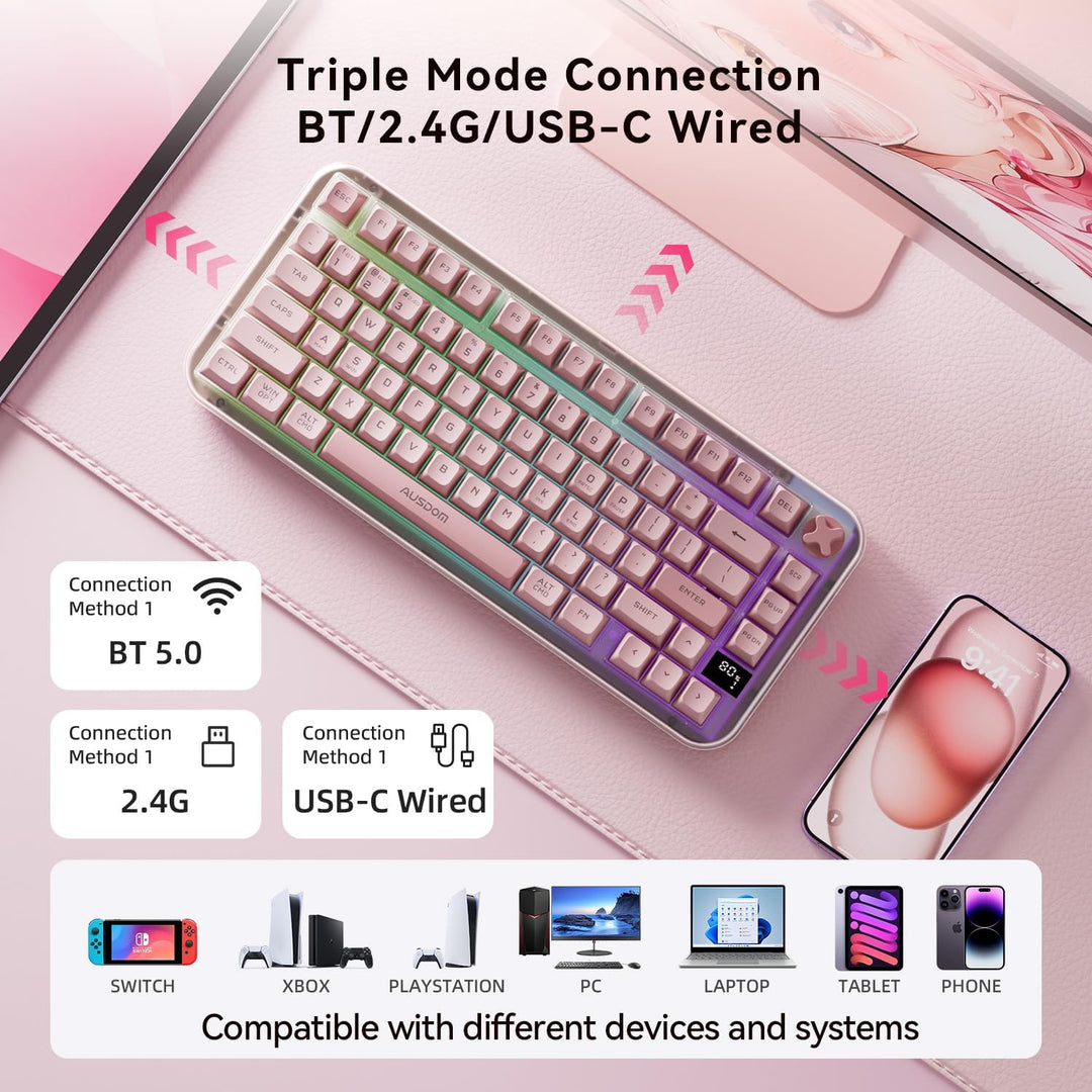 AUSDOM K75pro - Teclado cremoso inalámbrico para juegos, teclado de...