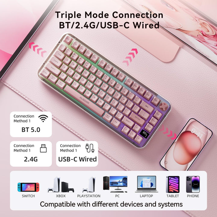 AUSDOM K75pro - Teclado cremoso inalámbrico para juegos, teclado de...
