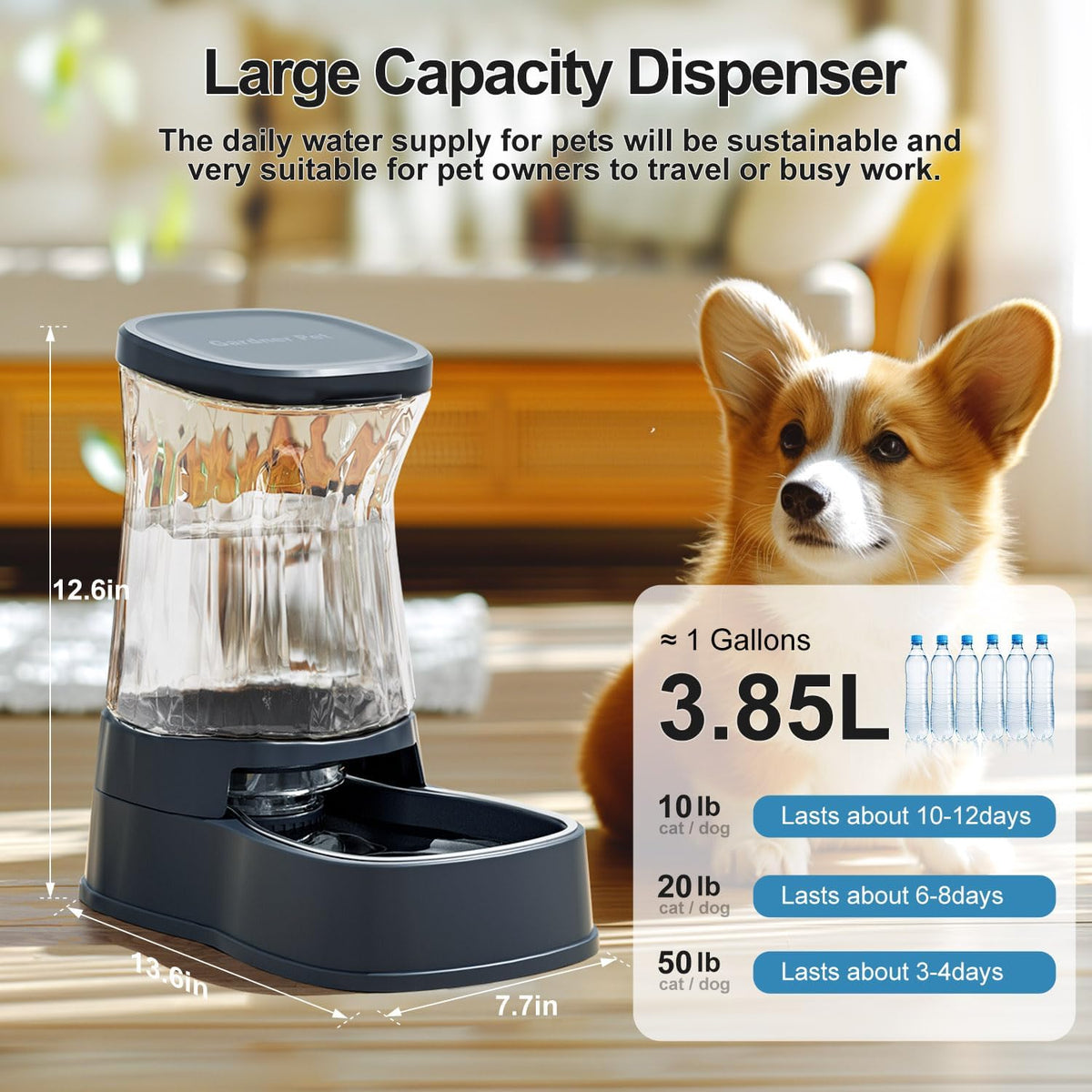 Gardner Pet - Dispensador automático de agua para perros, bebedero de gravedad de acero inoxidable, 100% libre de BPA, cuencos de alimentación de agua de gran capacidad para perros medianos y grandes