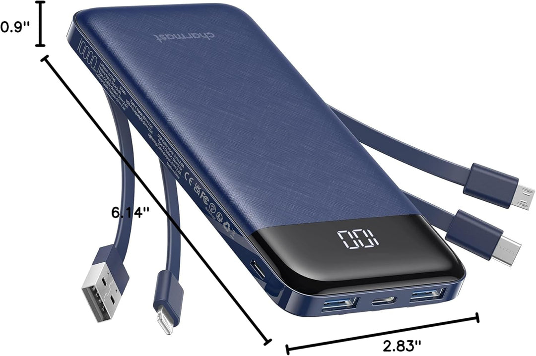 Charmast Cargador portátil con cables incorporados, banco de energí...