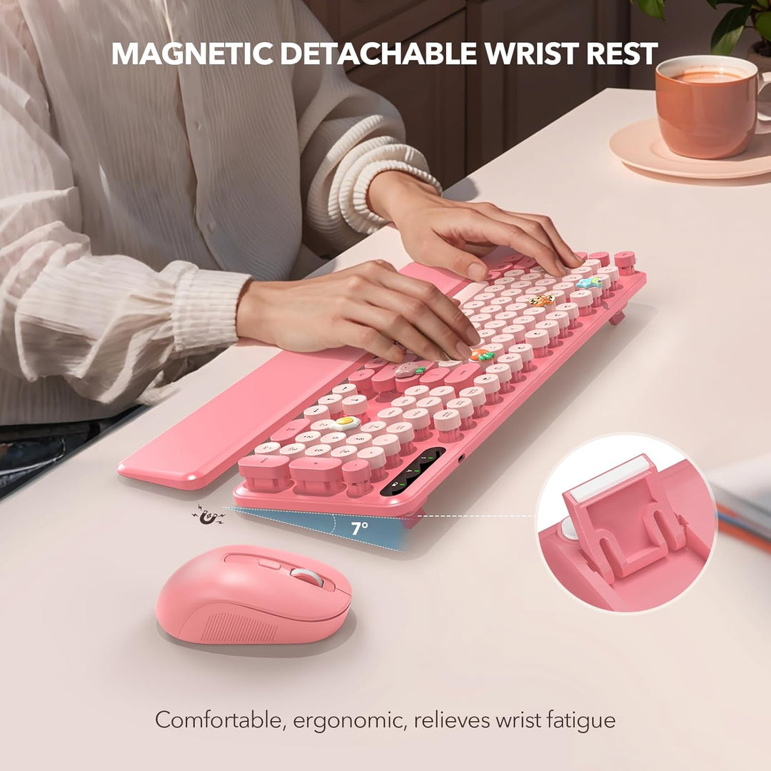 Combo de teclado y mouse inalámbricos, teclado retro con teclas red...