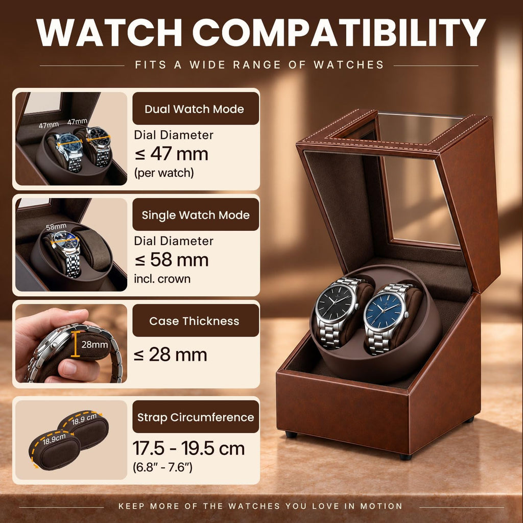 Mcbazel Bobinador de Reloj para Relojes Automáticos, Caja de Bobinador Automático Doble con Motor Silencioso Fabricado en Japón, Caja de Almacenamiento y Visualización Automática de Reloj de Muñeca