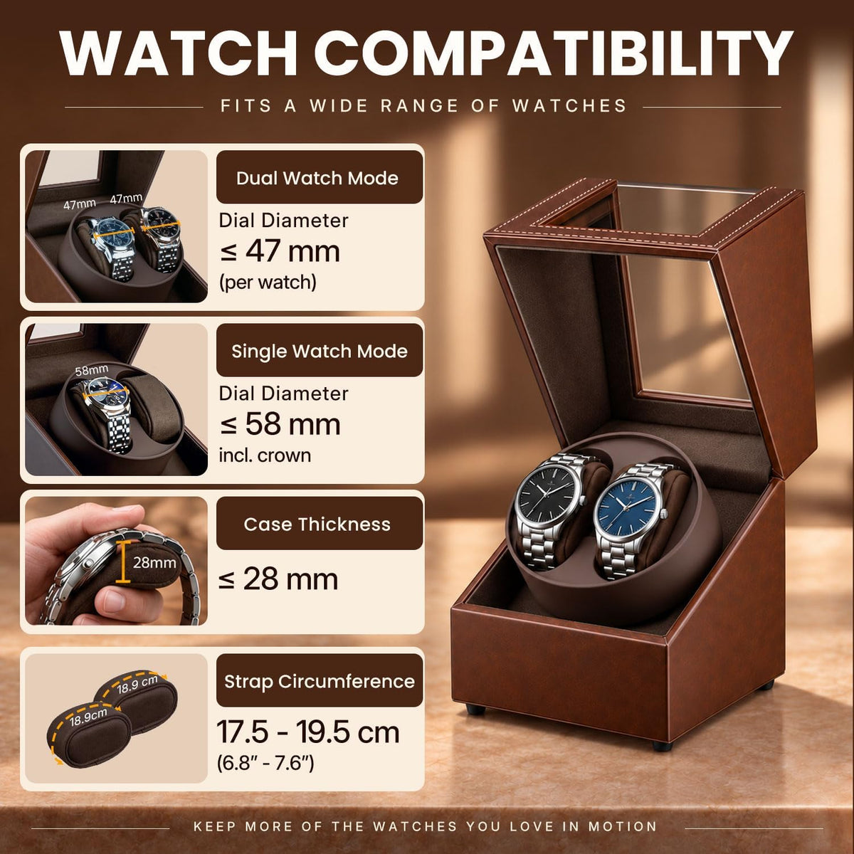 Mcbazel Bobinador de Reloj para Relojes Automáticos, Caja de Bobinador Automático Doble con Motor Silencioso Fabricado en Japón, Caja de Almacenamiento y Visualización Automática de Reloj de Muñeca