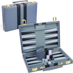 Backgammon - Juego de 2 jugadores clásico de backgammon para adultos, juego de mesa con funda de piel sintética, portátil y juego de backgammon de viaje (gris, 11 pulgadas)