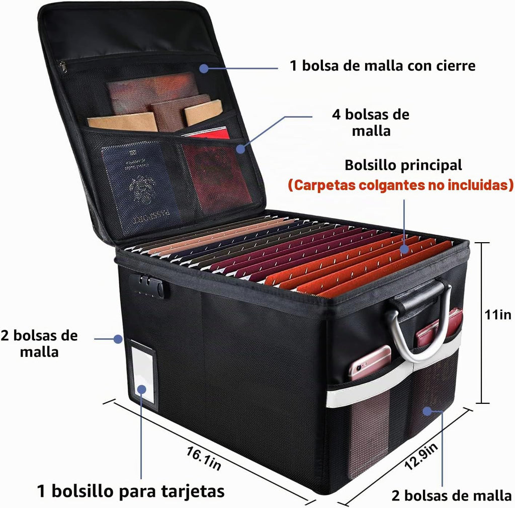 TOMKID Caja de documentos ignífuga, caja de archivos ignífuga con tapas, caja organizadora de documentos importante con cerradura, organizador de carpetas de archivos portátil con asa, 1 carpeta