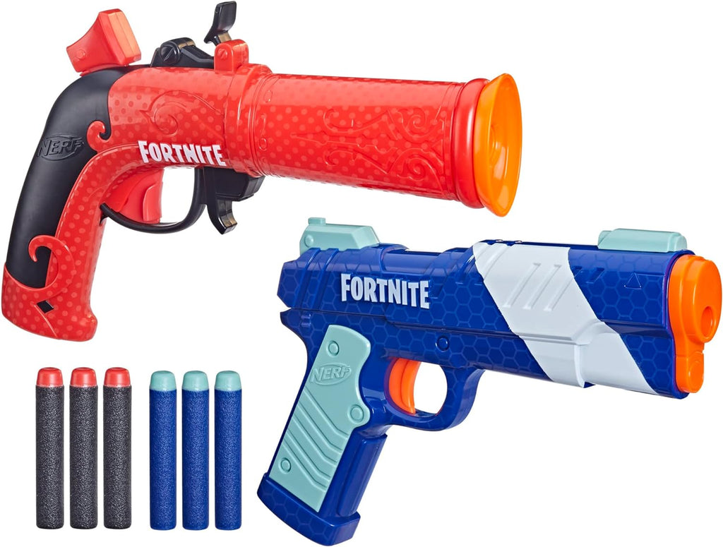 Nerf Fortnite Paquete Doble Incluye 2 Lanzamisiles (Flint-Knock y LP) y 6 Dardos de Espuma Elite