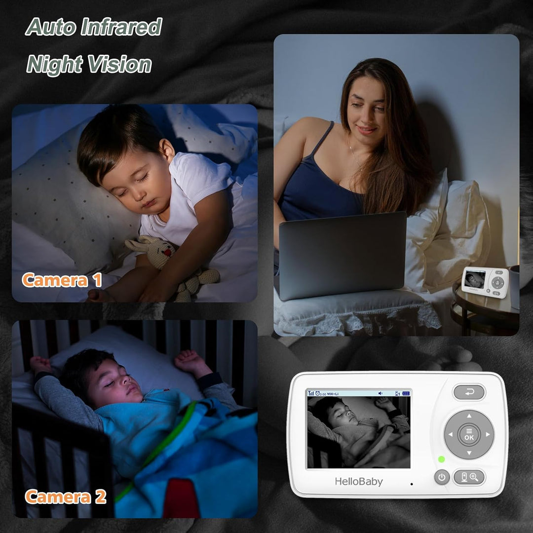 HelloBaby Monitor con 2 cámaras, pantalla de viaje portátil de 2.4...
