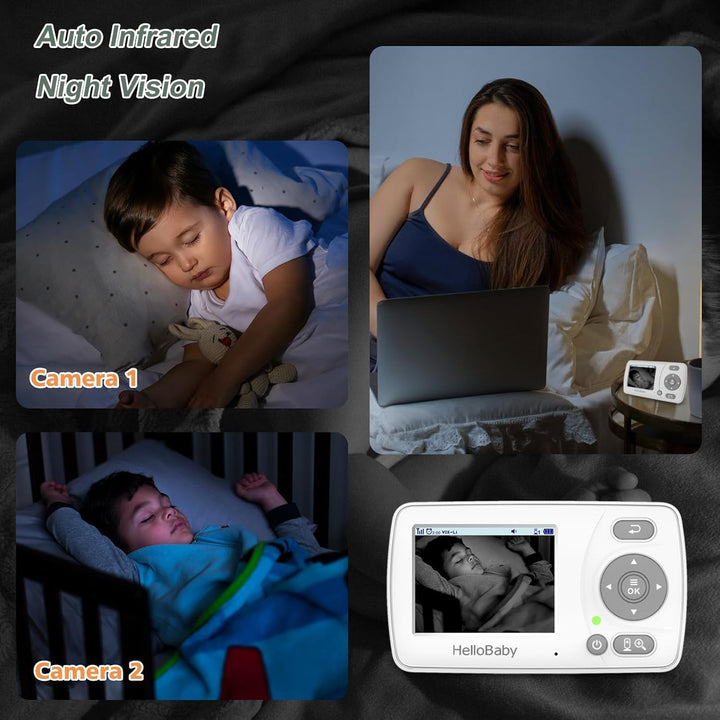 HelloBaby Monitor con 2 cámaras, pantalla de viaje portátil de 2.4...