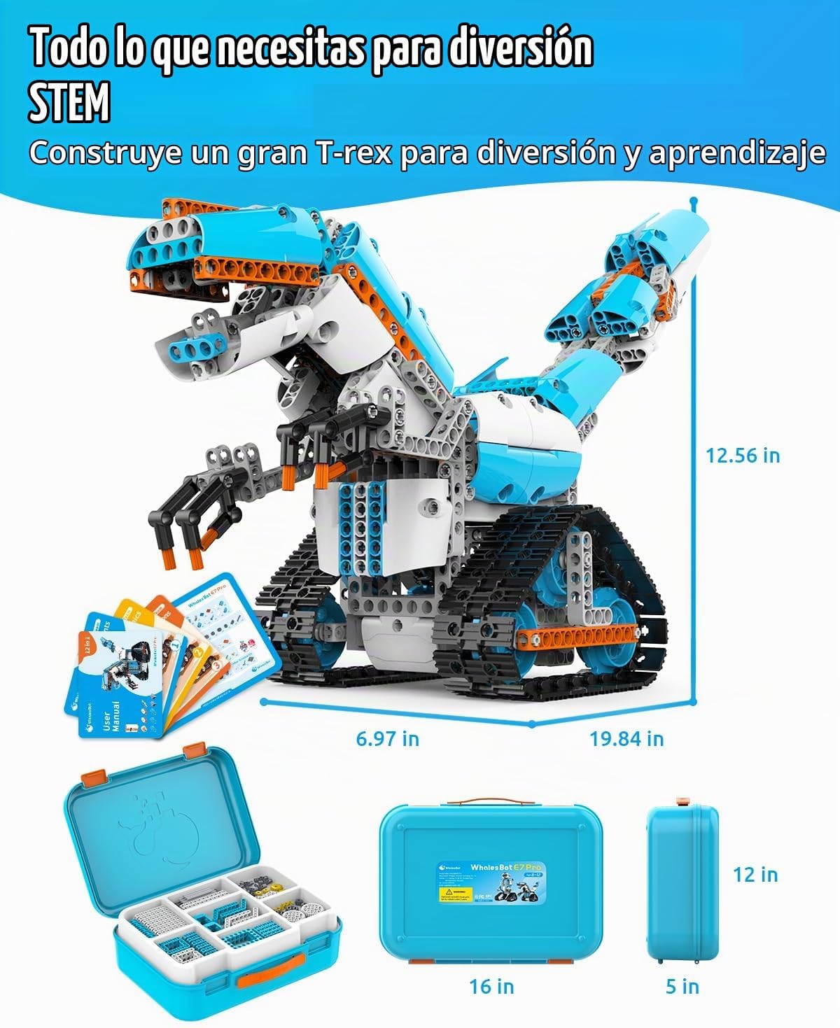 WhalesBot E7 Pro - Kit de robot de codificación y control remoto para niños de 8 años en adelante, programación Scratch y modular, set de juguete educativo de ingeniería científica con controlador