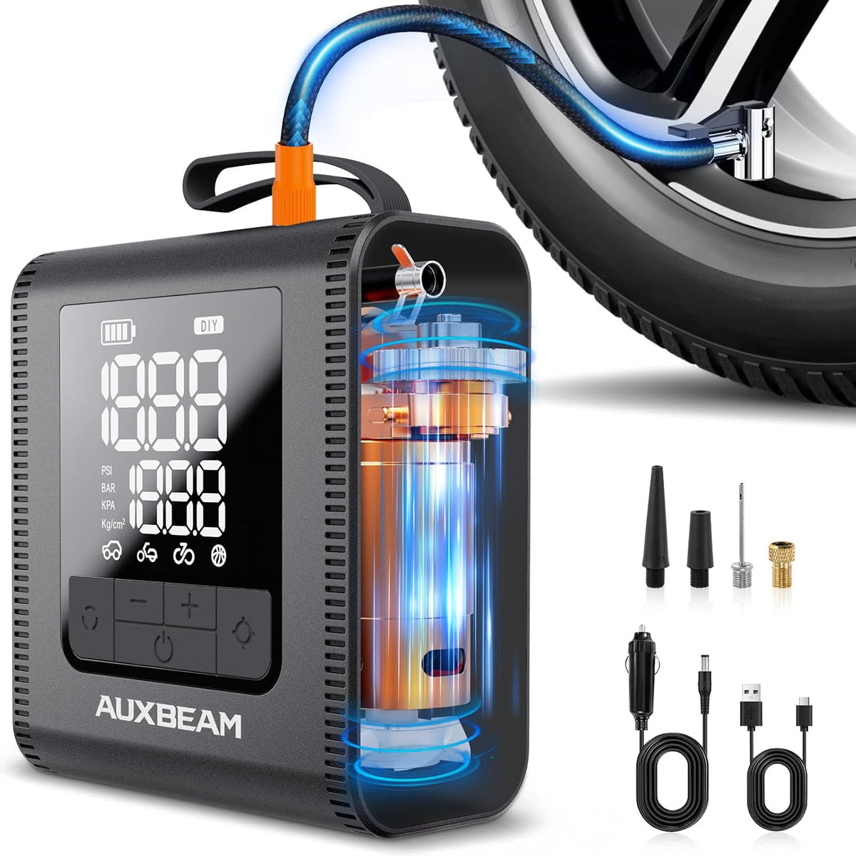 AUXBEAM H4Pro - Inflador de neumáticos portátil, compresor de aire...