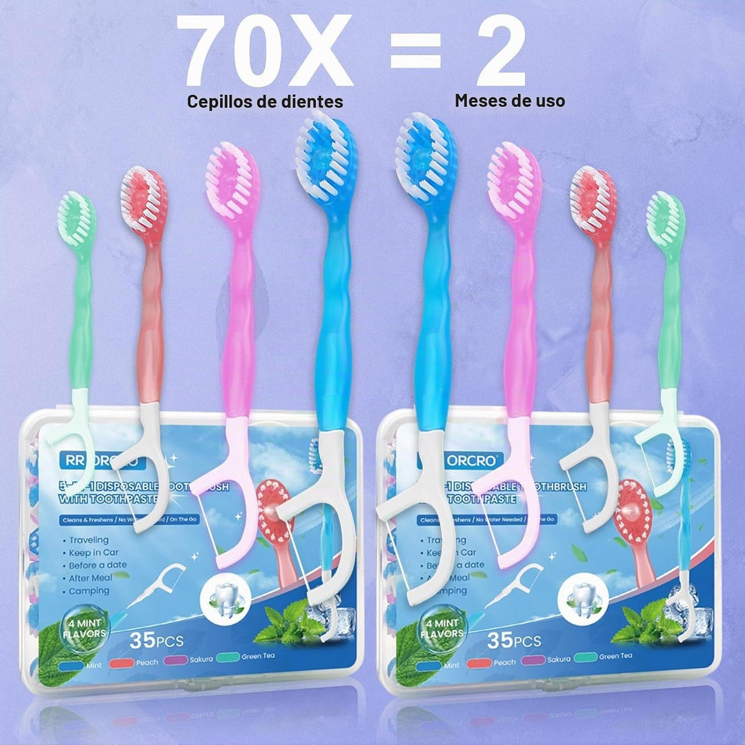 Paquete de 70 mini cepillos de dientes desechables 5 en 1 con pasta...