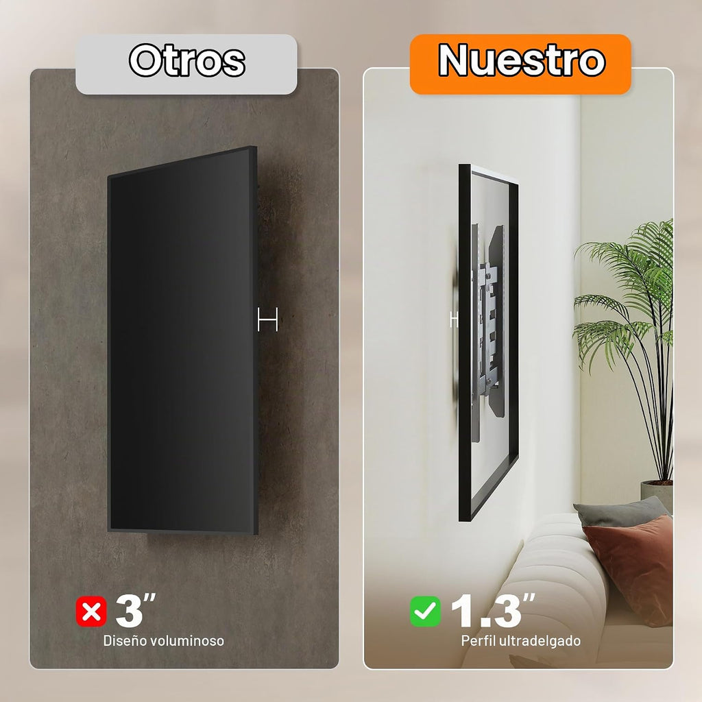 Montura de pared para TV de movimiento completo ultra delgada para la mayoría de televisores planos/curvos de 37"-90", soporte giratorio con inclinación con 6 brazos articulados, soporta 54.4