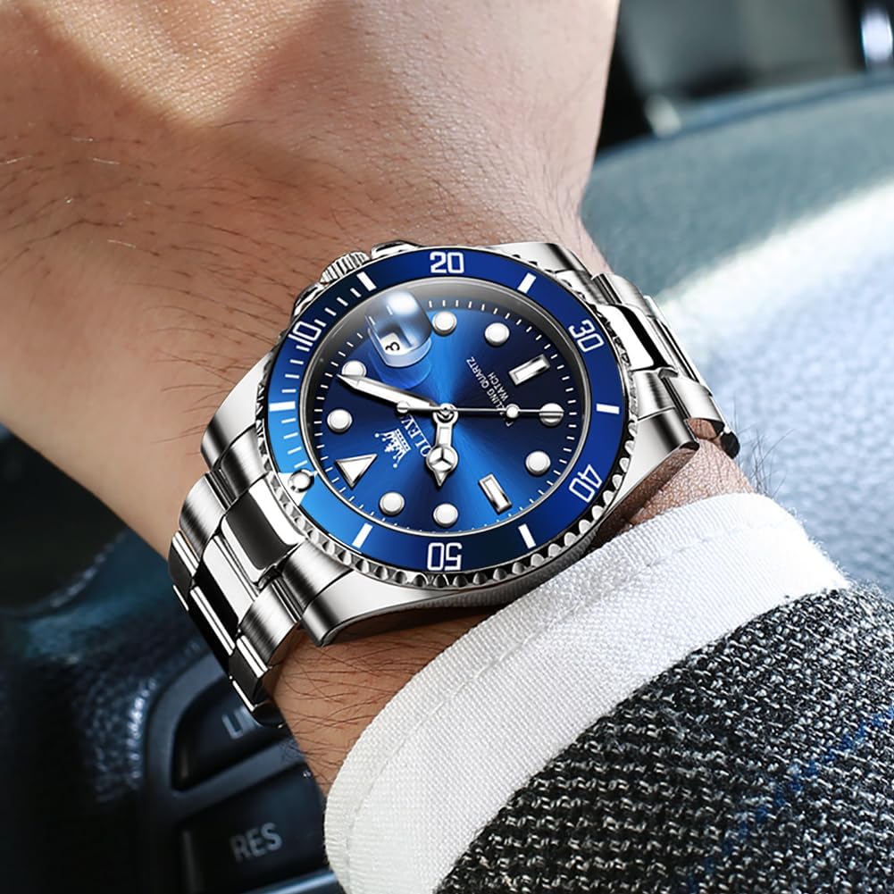 OLEVS Reloj para Hombre Con Diamante Analógico Quartz Negocios Resistente al Agua Acero Inoxidable Fecha Semana Luminiscente Reloj para Hombres