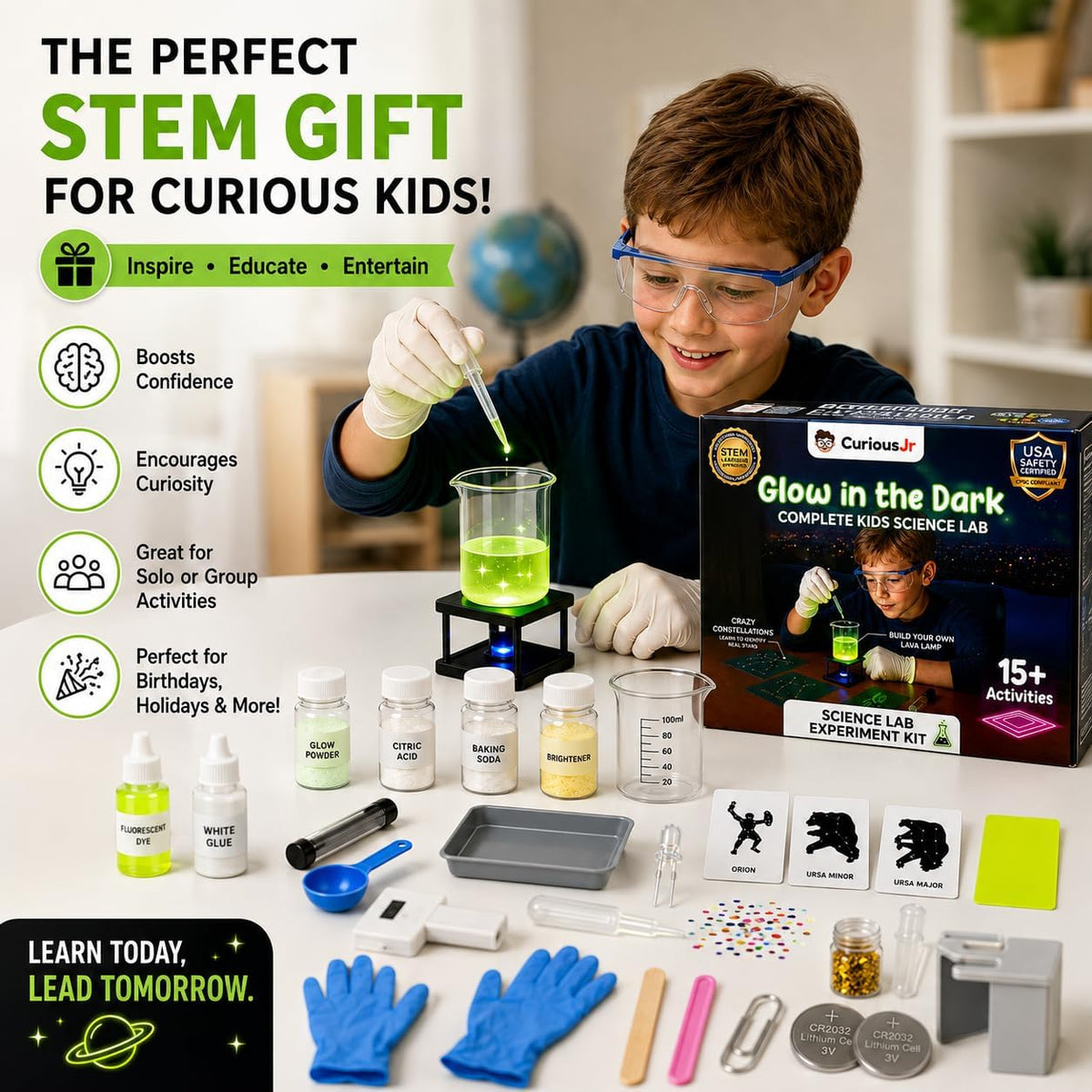 PW Kit de experimentos científicos que brillan en la oscuridad para niños