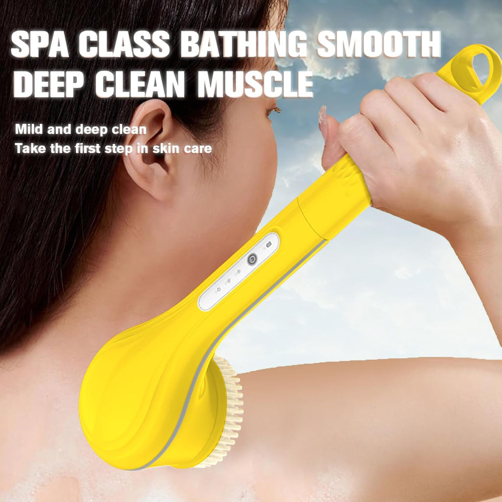 Juego de cepillos eléctricos para ducha, cepillo de baño exfoliante de mango largo para aplicador de loción de ducha para la espalda, limpiador corporal de silicona con 6 cabezales de cepillo de ducha