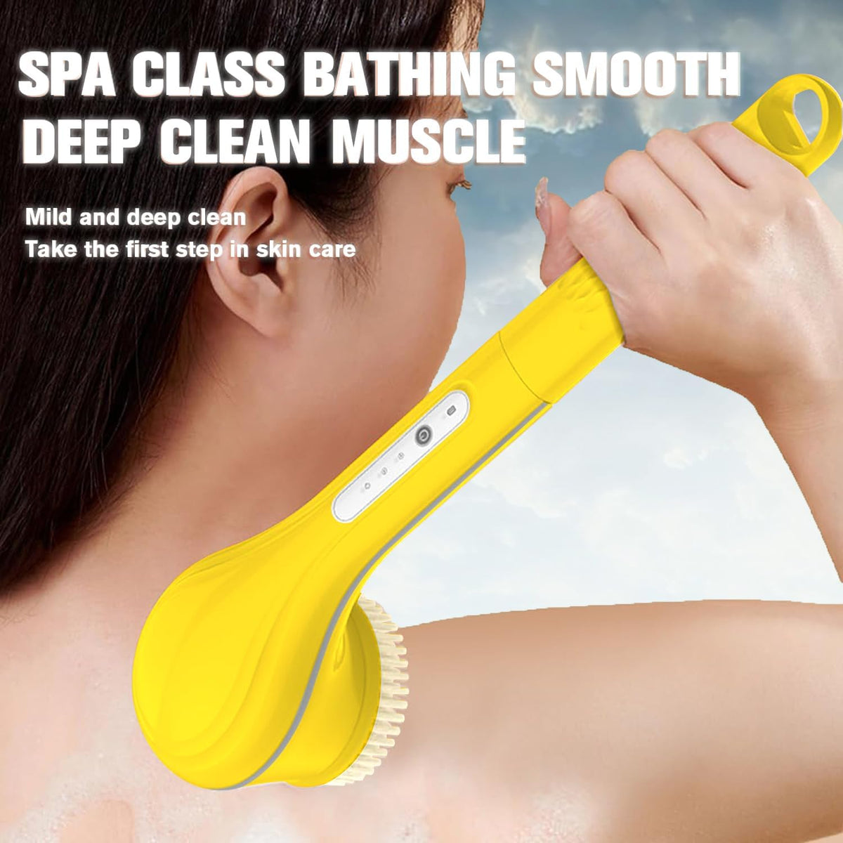Juego de cepillos eléctricos para ducha, cepillo de baño exfoliante de mango largo para aplicador de loción de ducha para la espalda, limpiador corporal de silicona con 6 cabezales de cepillo de ducha
