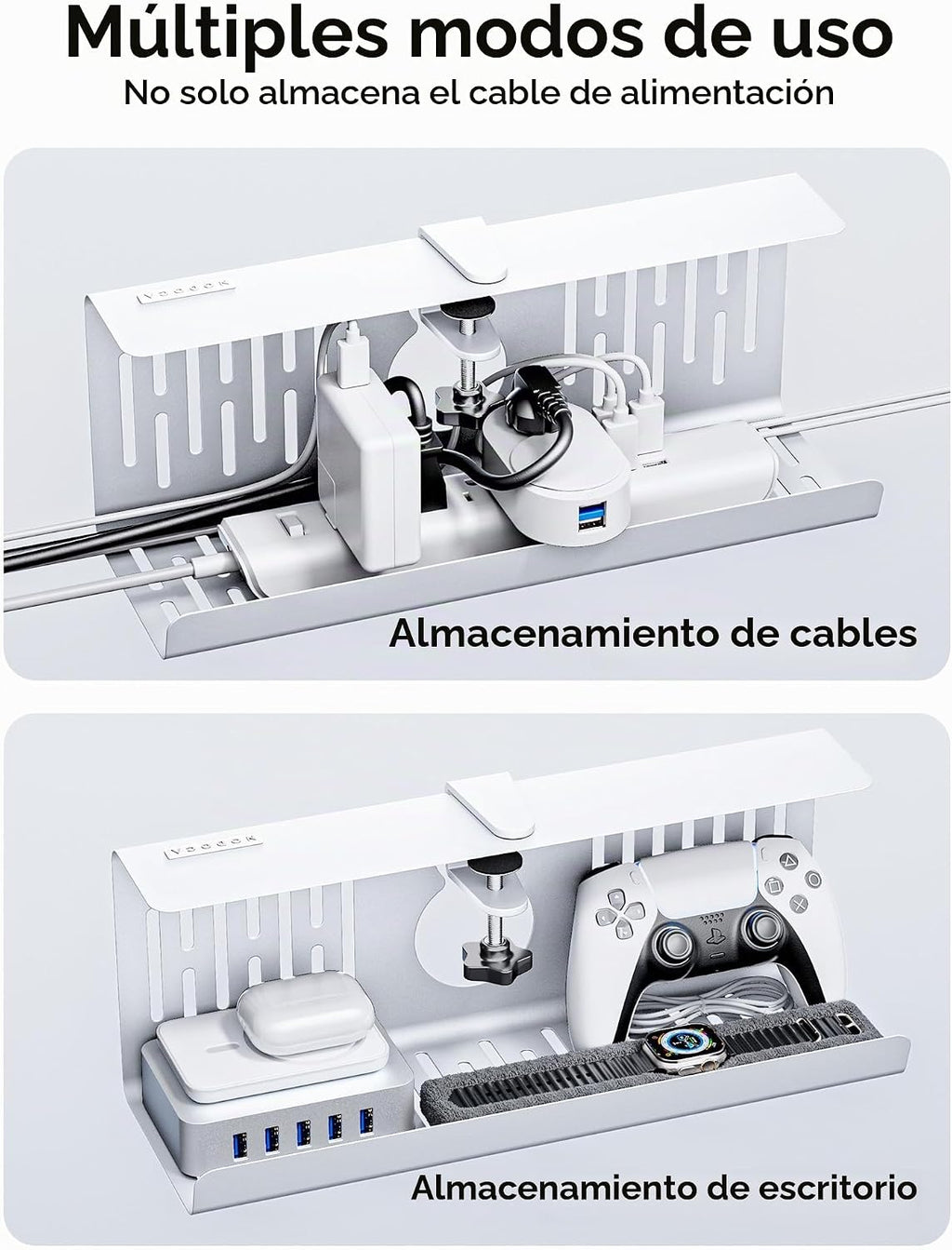 Bandeja de Gestión de Cables Sin Taladro para Debajo del Escritorio, Gestión de Cables de 14 pulgadas, Abrazadera Sin Perforaciones, Bandeja de Cables de Metal, Organizador de Cables, Cesta