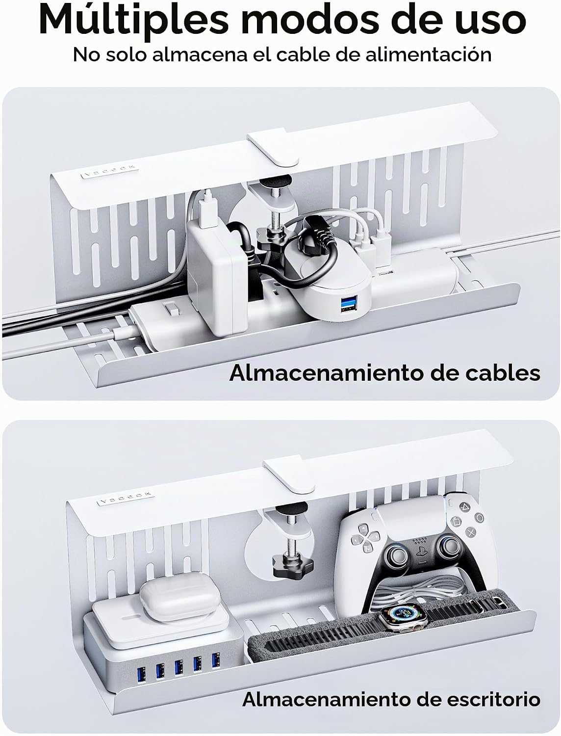 Bandeja de Gestión de Cables Sin Taladro para Debajo del Escritorio, Gestión de Cables de 14 pulgadas, Abrazadera Sin Perforaciones, Bandeja de Cables de Metal, Organizador de Cables, Cesta