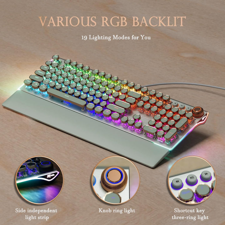 RK ROYAL KLUDGE Teclado mecánico estilo máquina de escribir X108, t...