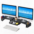 Soporte elevador para monitor doble con cajón y 2 soportes para