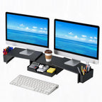 Soporte elevador para monitor doble con cajón y 2 soportes para
