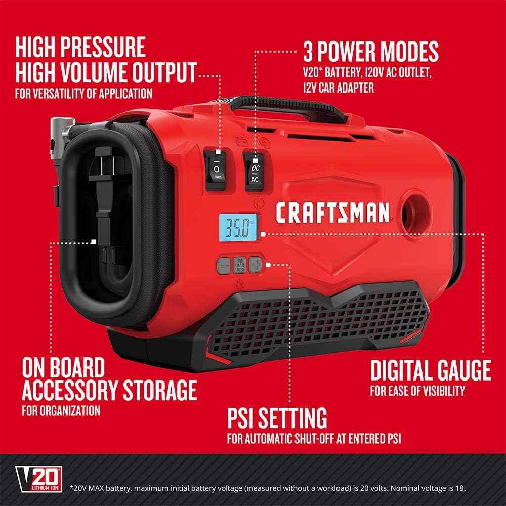 CRAFTSMAN V20 Inflador con Cargador Rápido, Batería Vendida por Sep...