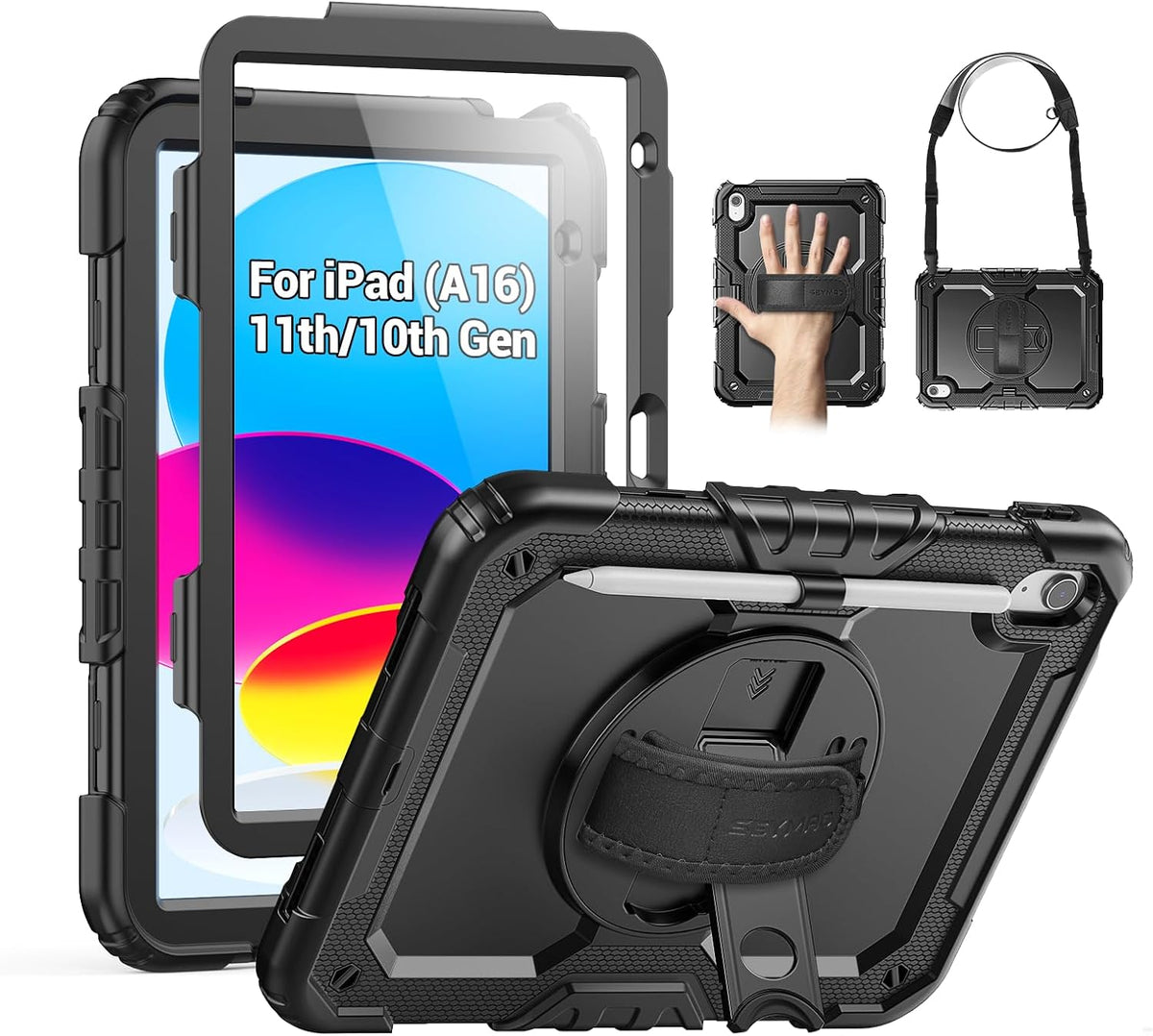 SEYMAC - Funda para iPad (A16) 11ª/10ª generación (11″/10.9″), color negro