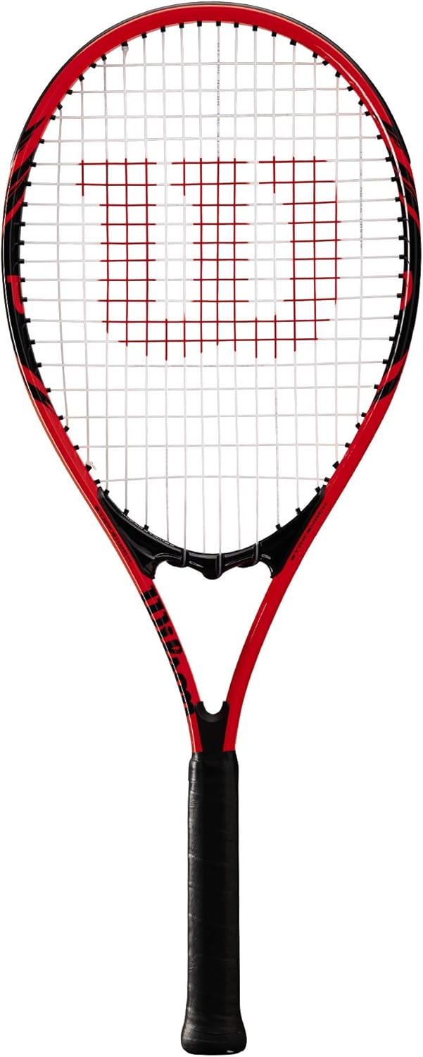 Wilson Federer - Raqueta de tenis recreativa para adultos, tamaño de agarre 3 - 4 3/8 pulgadas, rojo/blanco/negro