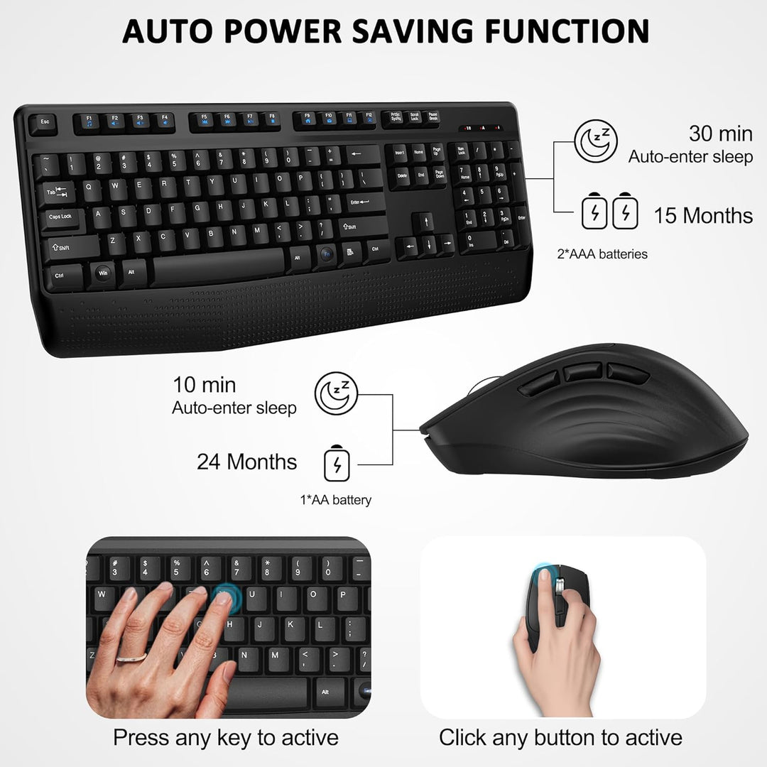 Combo de teclado y ratón inalámbricos de tamaño completo, teclado i...