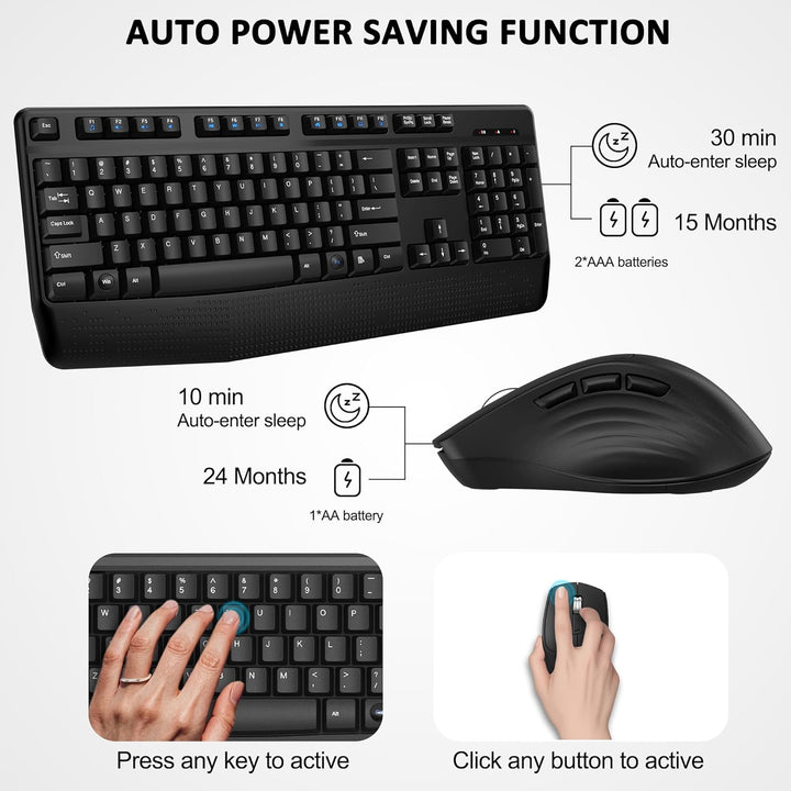 Combo de teclado y ratón inalámbricos de tamaño completo, teclado i...