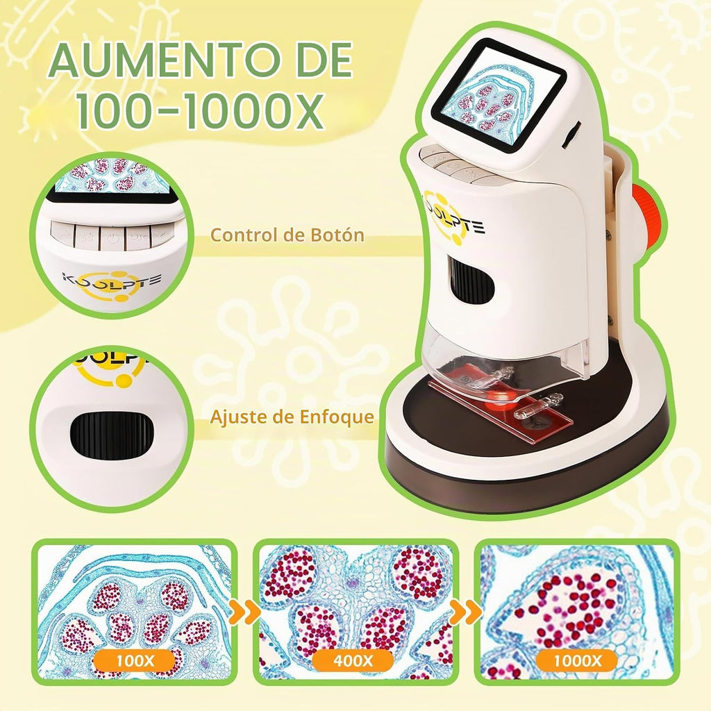 Microscopio digital de mano para niños, 1000X, pantalla LCD HD de 2.1''