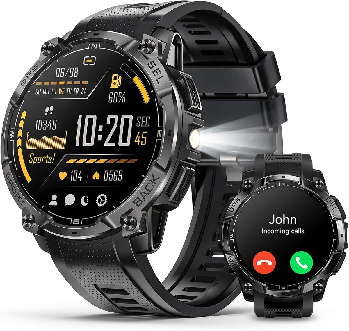 Reloj inteligente militar para hombre, GPS integrado, llamada Bluetooth