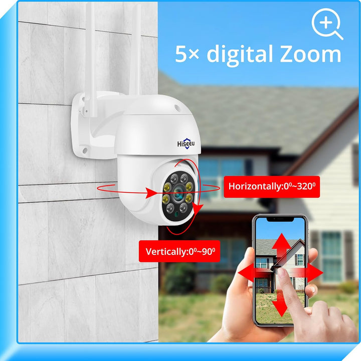 Hiseeu - Cámara de seguridad de 2K para exteriores, con WiFi, zoom...