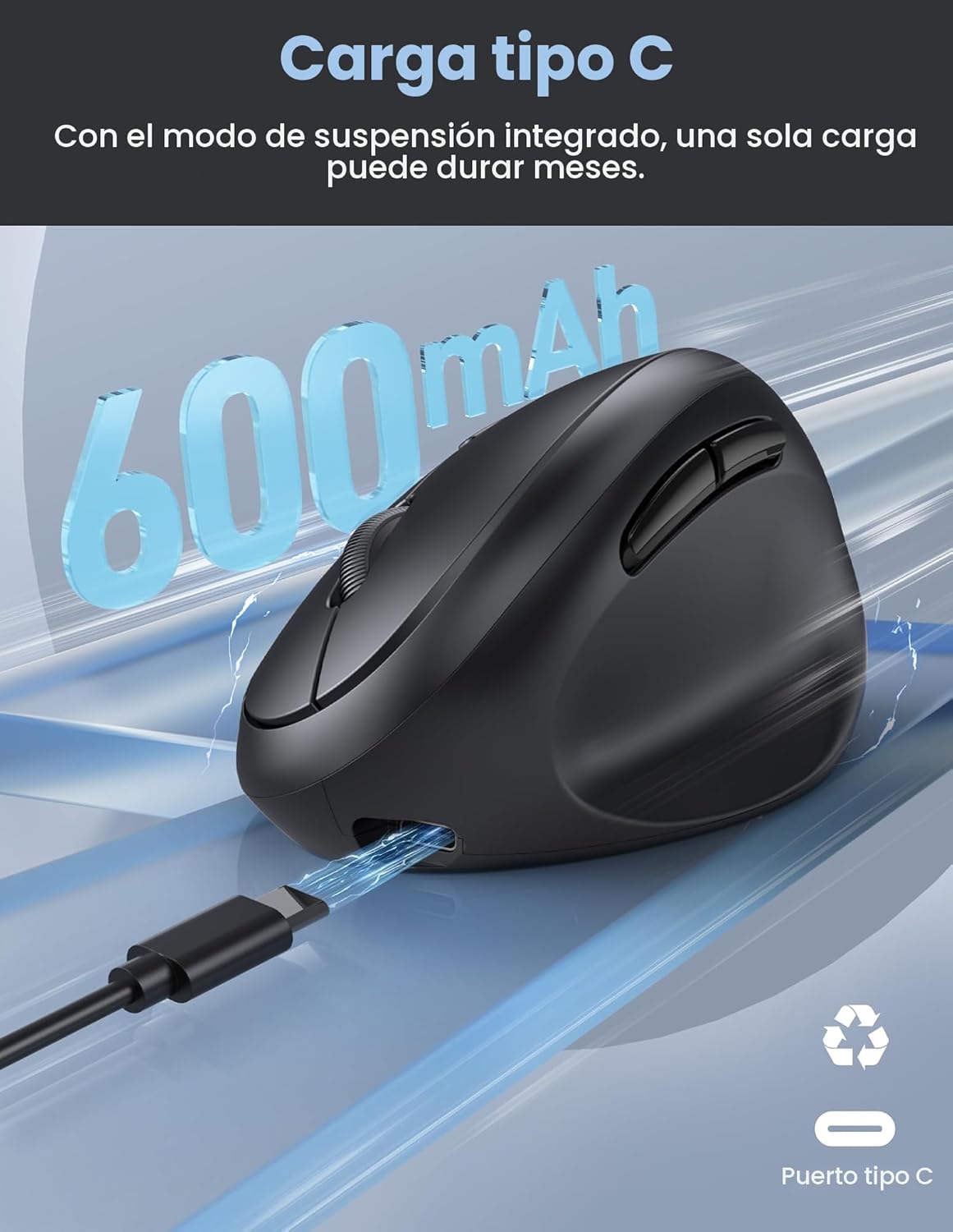 TECKNET Ratón Ergonómico, Ratón Vertical Inalámbrico Bluetooth, Bat...