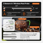 Sondas inalámbricas y cableadas 2 en 1, termómetro inalámbrico para carne con pantalla LED magnética, termómetro de carne Bluetooth para barbacoa, horno, ahumador, termómetro digital de alimentos con