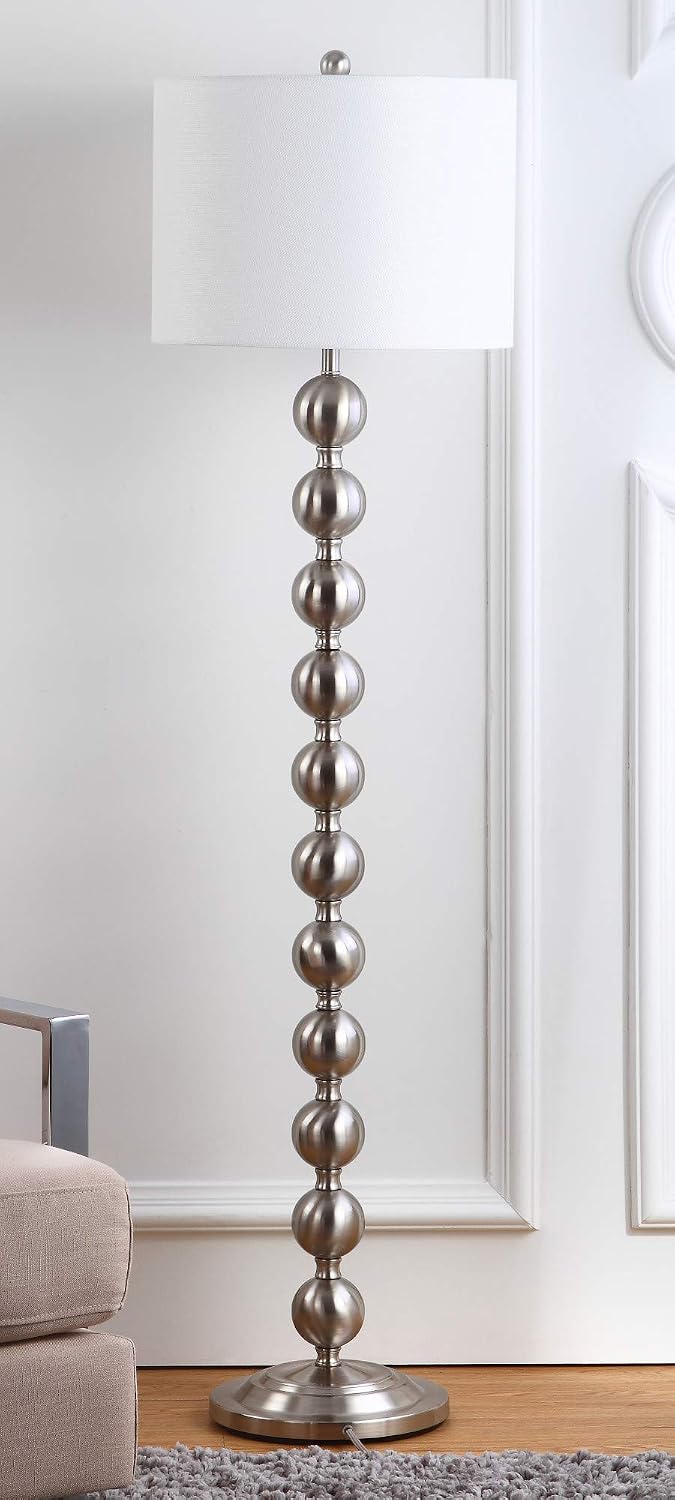 Lámpara SAFAVIEH - Colección de iluminación Reflections - Lámpara de pie moderna de granja rústica apilable de bola de níquel de 59 pulgadas, para sala de estar, dormitorio, hogar, oficina, lámpara de pie LED